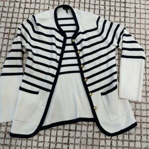 Rag & Bone Navy and White Striped Cardigan with Gold Accents
